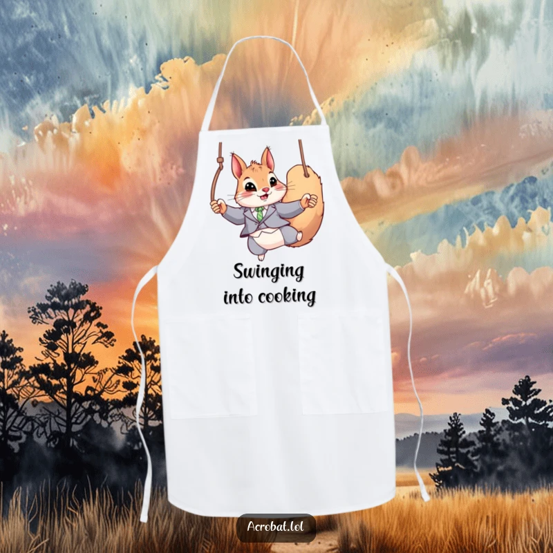 Funny Squirrel Apron: A playful squirrel in a tight suit swings on rings, making this apron a hilariously functional kitchen accessory.