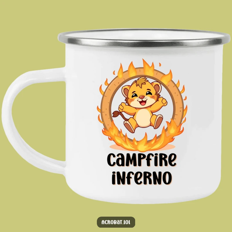 Funny Lion Cub Fire Ring Camping Mug - Durable & Brave Outdoor Drinkware
