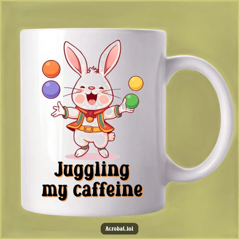 Funny Rabbit Juggling Mug: Cheerful Acrobat, Perfect Humorous Gift!