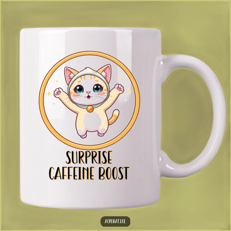 Funny Cat Hoop Mug: Surprised Sparkly Acrobat, Perfect Funny Gift!