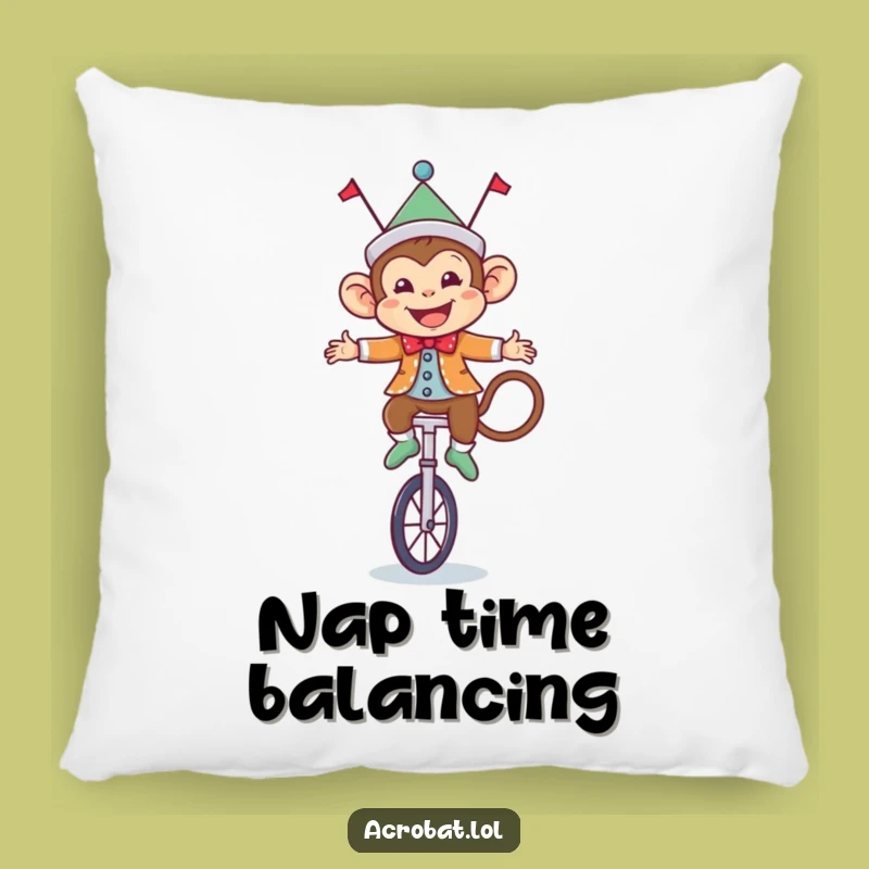 Funny Monkey Circus Pillow: Cozy Unicyclist Cushion, Perfect Humorous Accent!