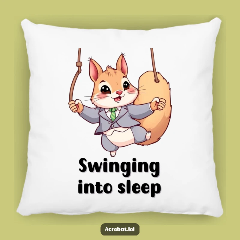 Funny Squirrel Rings Pillow: Cozy Acrobat Cushion, Perfect Humorous Accent!