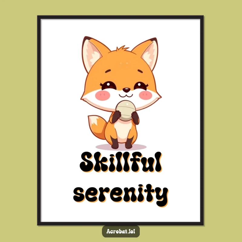 Funny Fox Ball Balance Digital Art - Instant Playful Wall Decor Download