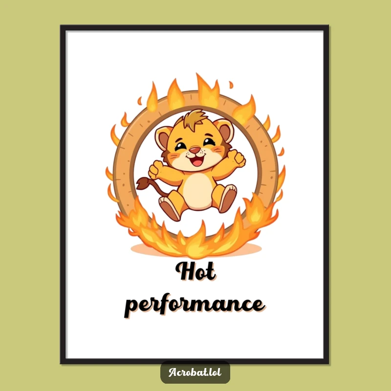 Funny Lion Cub Fire Ring Digital Art - Instant Brave Wall Decor Download