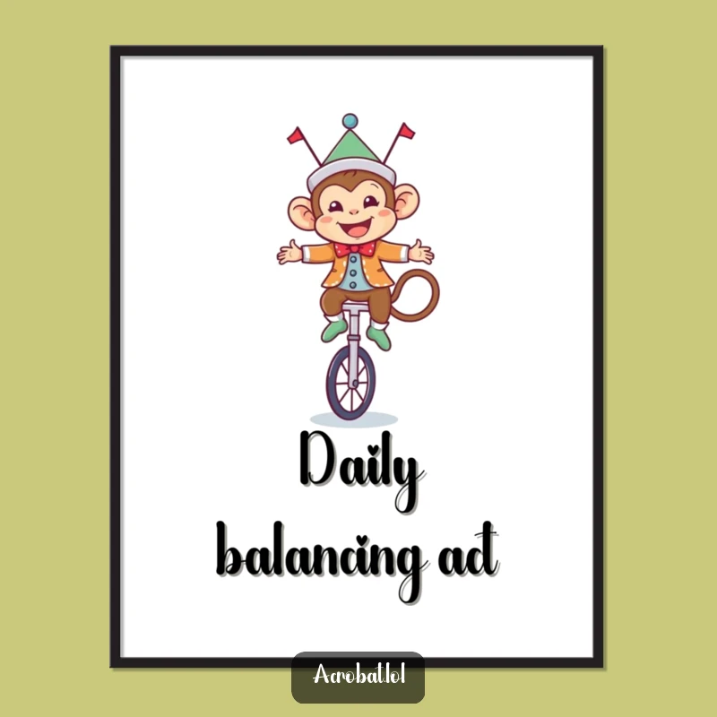 Funny Monkey Circus Digital Art: Unicyclist Masterpiece, Perfect Humorous Gift!