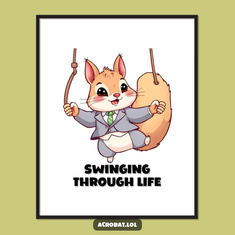 Funny Squirrel Rings Digital Art: Acrobat Masterpiece, Perfect Humorous Gift!