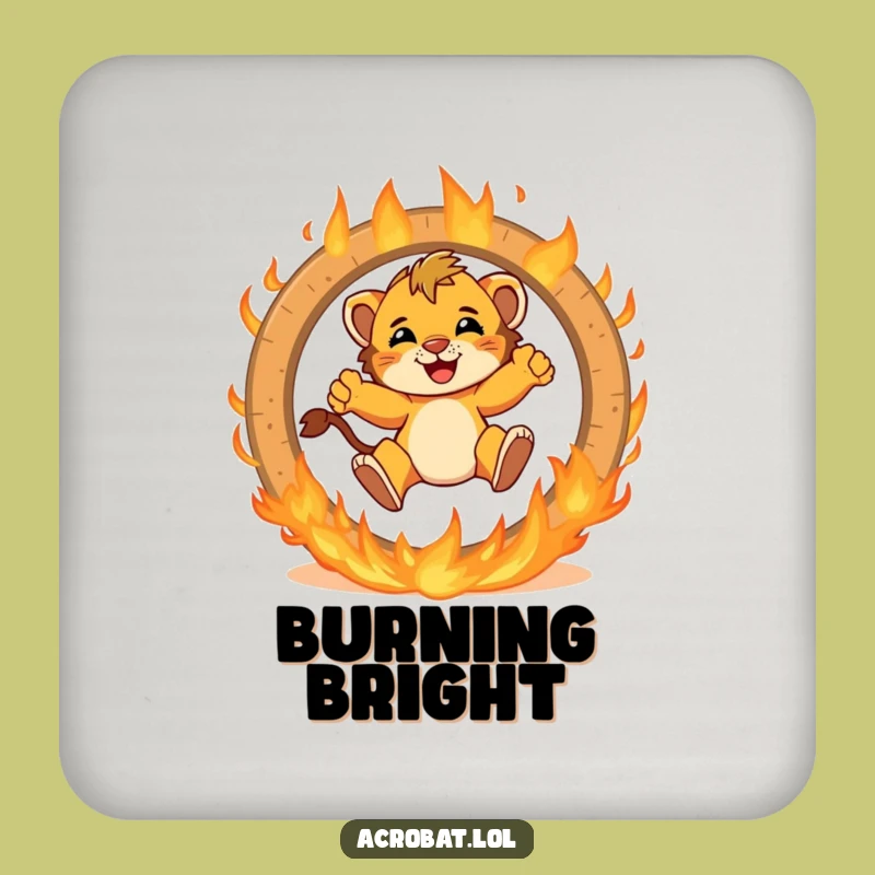 Funny Lion Cub Fire Ring Drink Coaster - Protect Surfaces with Brave Style