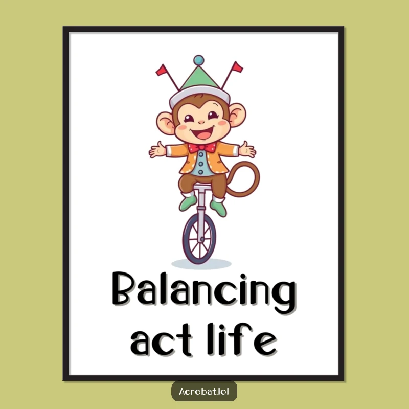 Funny Monkey Circus Poster: Vibrant Unicyclist Art, Ideal Humorous Gift!