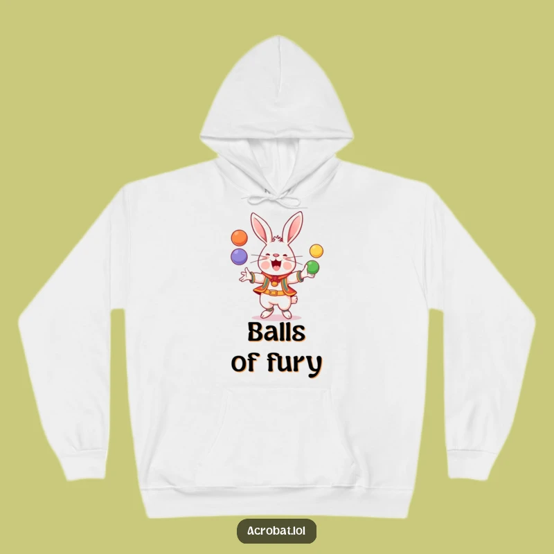 Funny Rabbit Juggling Hoodie: Cozy Acrobat Gear, Perfect Humorous Gift!