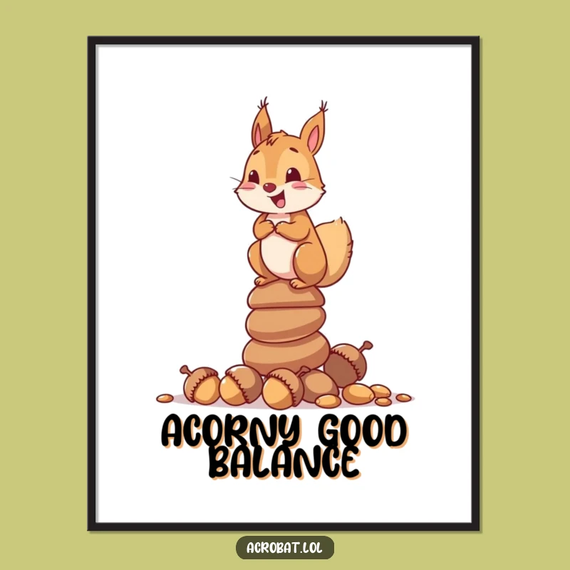Funny Free Printable Wall Art: Squirrel Acorn Balance Downloadable Decor