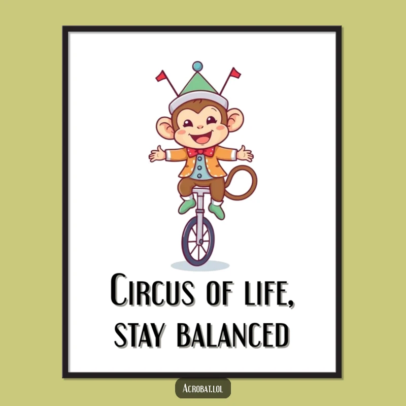 Free Printable Wall Art: Funny Circus Monkey Acrobat, Hilarious Downloadable Decor for Kids Room