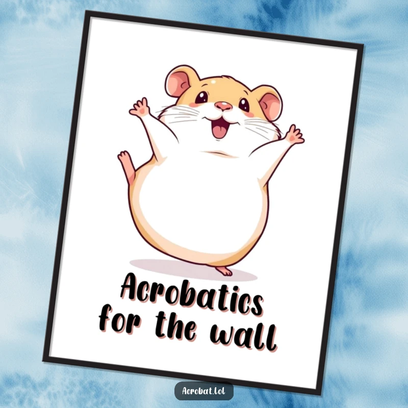 Funny Free Printable Wall Art: Squishy hamster doing a comical somersault, legs up, bringing dynamic humor to your decor.