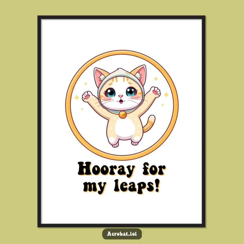 Free Printable Wall Art: Surprised Cat Acrobat, Whimsical Downloadable Decor for Cat Lovers' Homes
