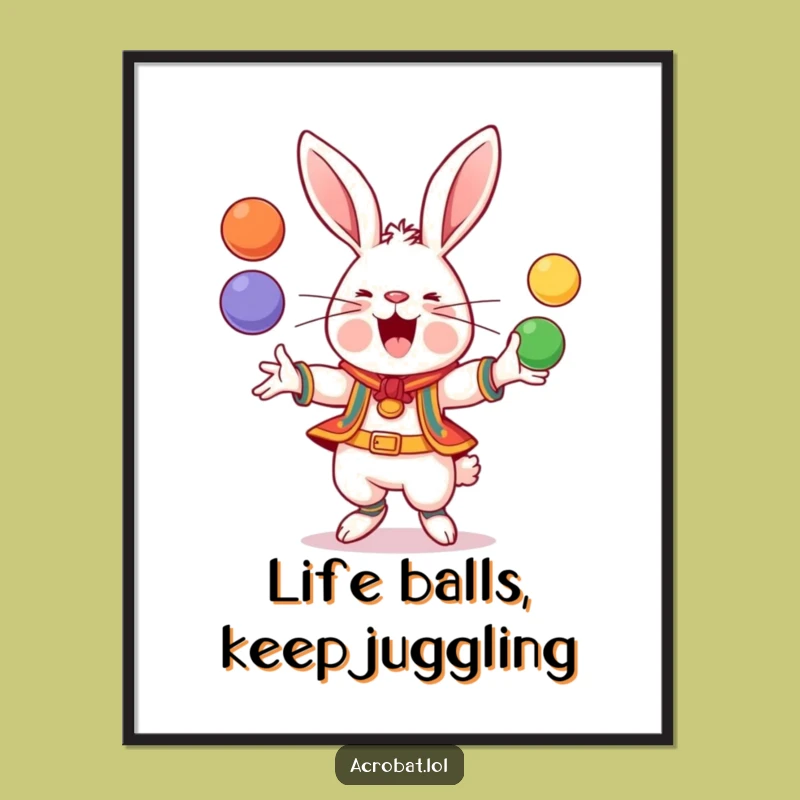 Free Printable Wall Art: Juggling Rabbit Performer, Whimsical Downloadable Decor for Playful Spaces