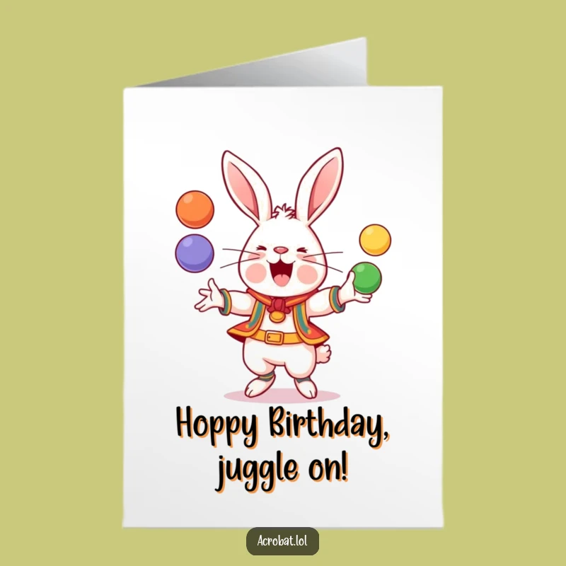 Free Printable Birthday Card: Juggling Rabbit Fun, Hilarious Downloadable Gift for a Joyful Celebration