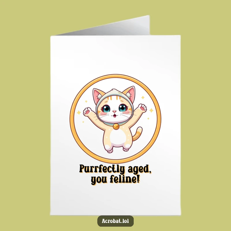 Free Printable Birthday Card: Surprised Cat Acrobat, Hilarious Downloadable Gift for Cat Lovers