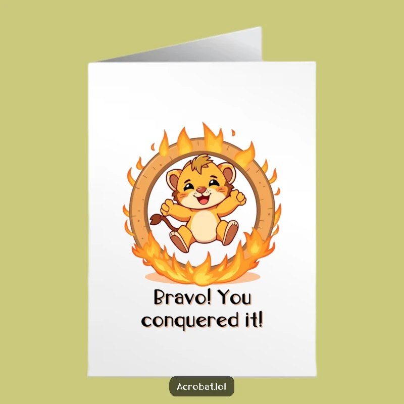 Free Printable Lion Cub Card: Flaming Jump for Your Funny Congratulations Gift!