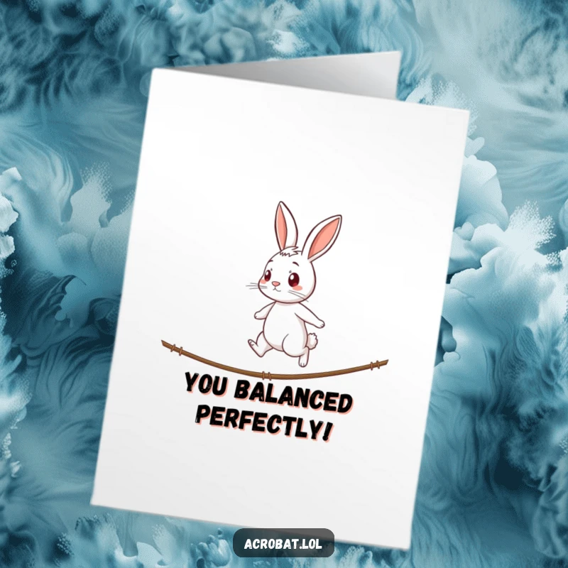 Funny Free Printable Congratulations Card: A curious rabbit focused on walking a tightrope, signifying achievement and determination.