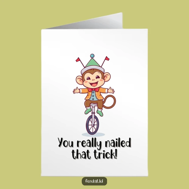 Free Printable Congrats Card: Circus Monkey Acrobat, Hilarious Downloadable Congratulations Gift Idea