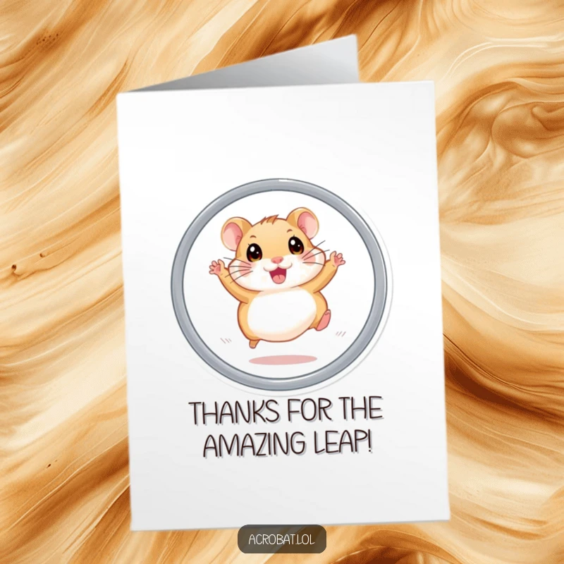 Funny Free Printable Thank You Card: Energetic hamster performing an impressive hoop jump to express gratitude.