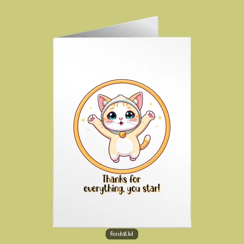 Free Printable Thank You Card: Cat's Dazzling Leap, Charming Downloadable Gift for Cat Fans