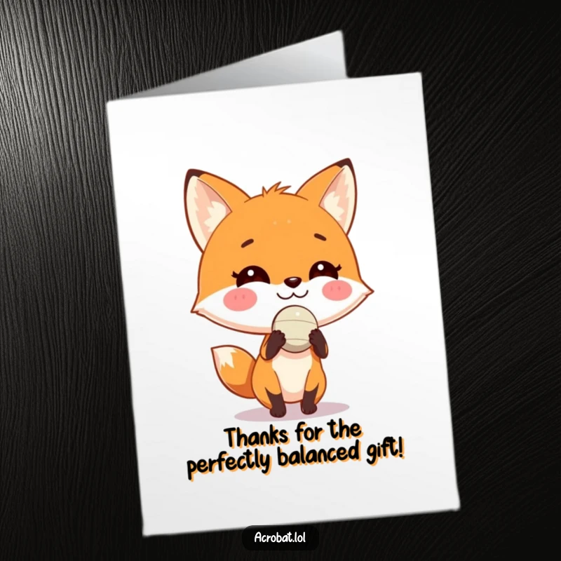 Funny Free Printable Thank You Card: A playful fox with a big grin balancing a small ball on its nose.