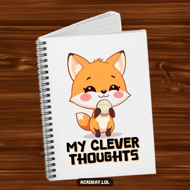 Funny fox notebook with a playful fox with a grin balancing a small ball on its nose, perfect for humorous note-taking and journaling.
