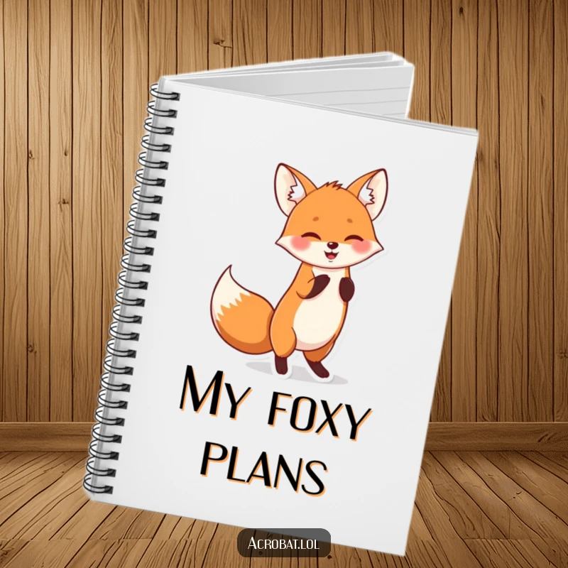 Funny notebook with a cheerful fox performing a playful handstand with its tail wagging, inspiring creativity.