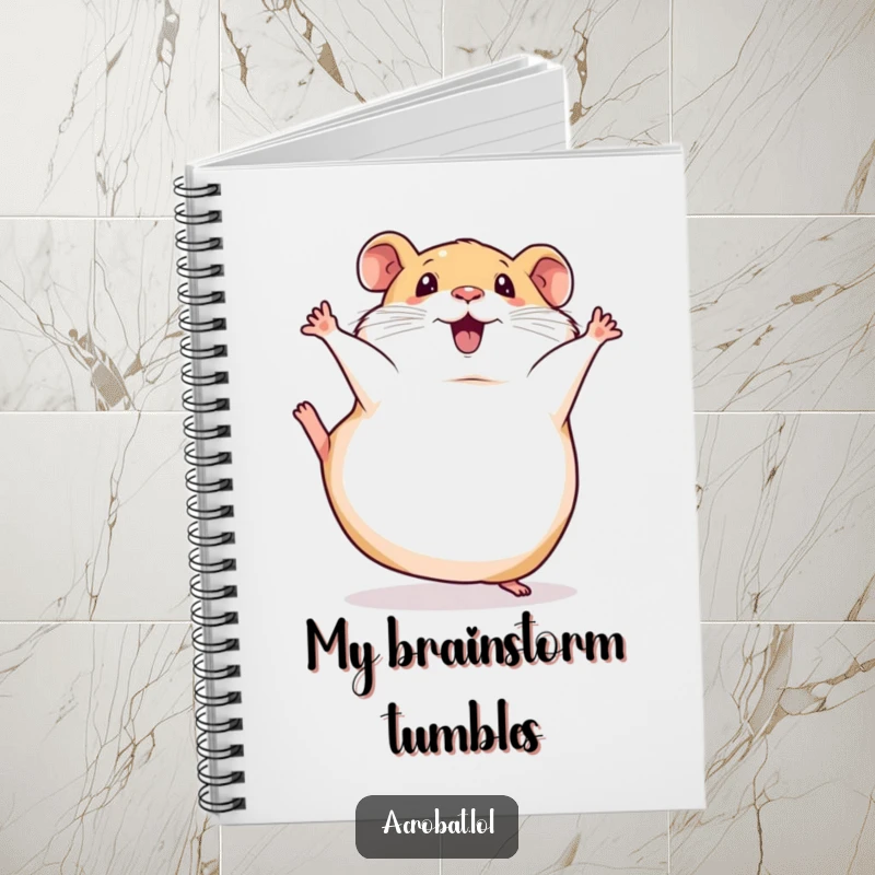 Funny notebook with a squishy hamster executing a comical somersault, inspiring joy for note-taking sessions.