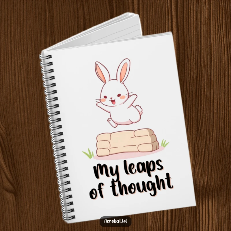 Funny notebook with a playful rabbit performing a high jump over an obstacle, inspiring action and note-taking.