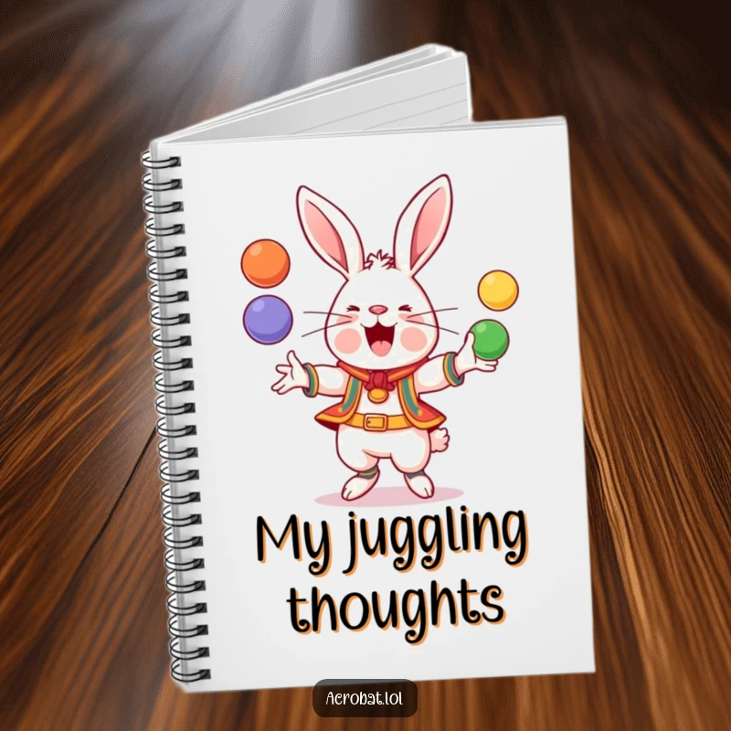 Funny Rabbit Notebook: A cheerful rabbit in acrobatic gear juggles colorful balls, perfect for jotting down ideas and inspired thoughts.