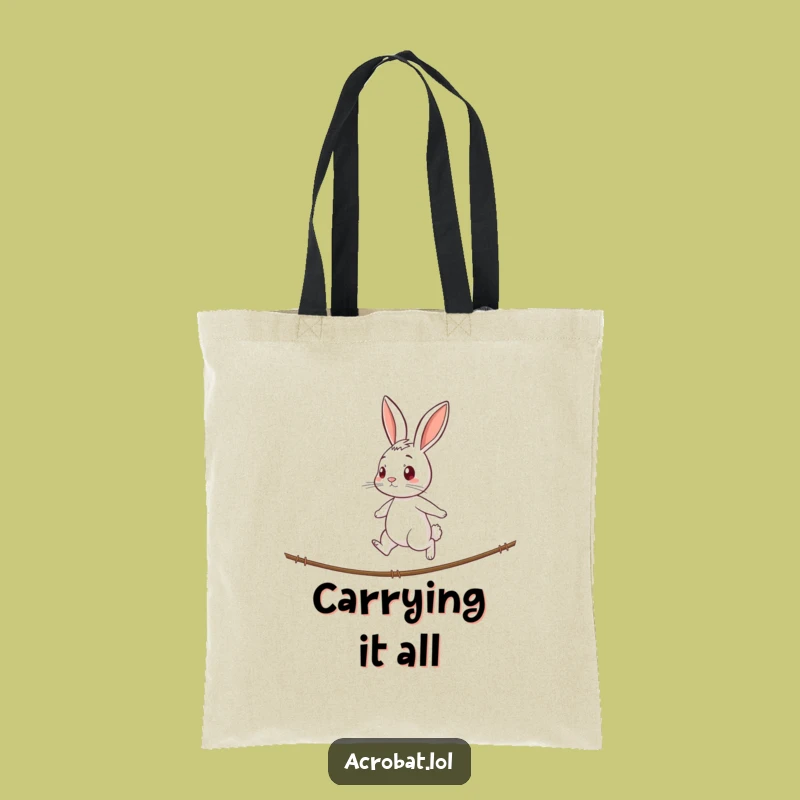 Funny Rabbit Tightrope Tote Bag - Durable & Determined Accessory