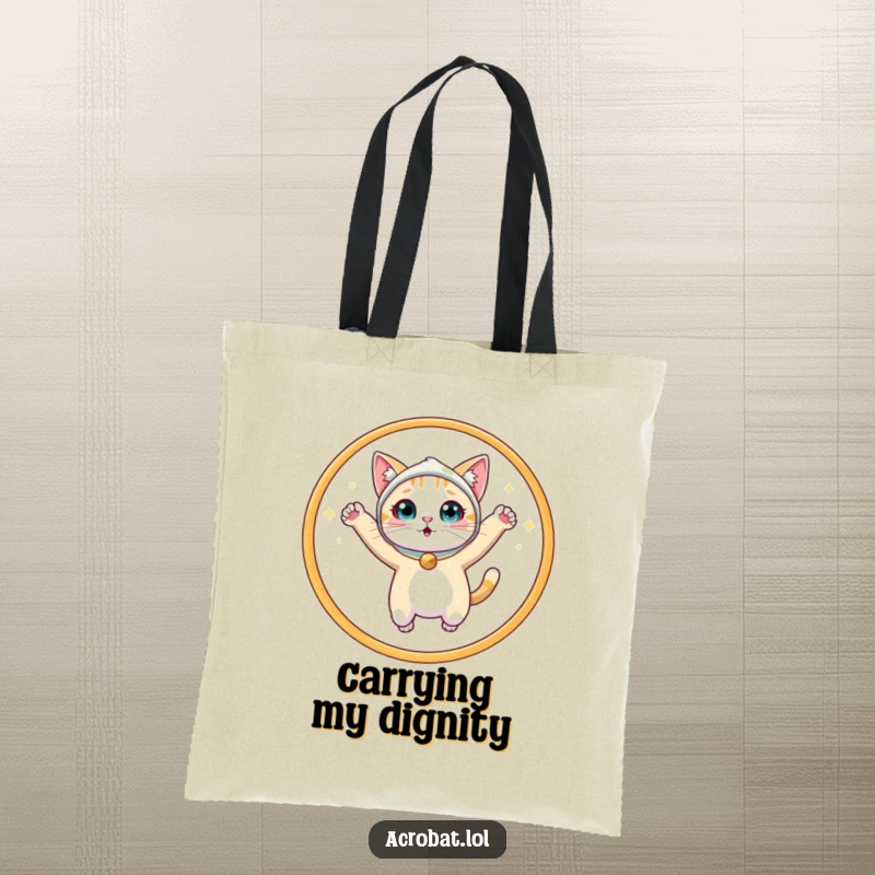 Funny Cat Tote Bag: A surprised cat in a sparkly costume jumps through a shining hoop, making this bag a purrfectly humorous accessory.