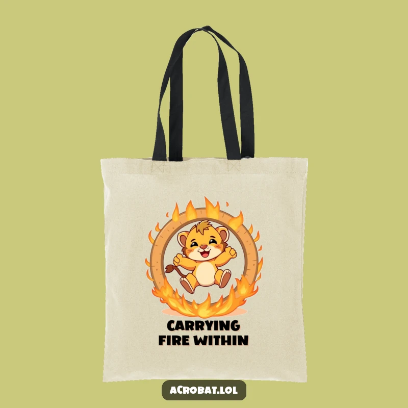 Funny Lion Cub Fire Ring Tote Bag - Durable & Adventurous Accessory